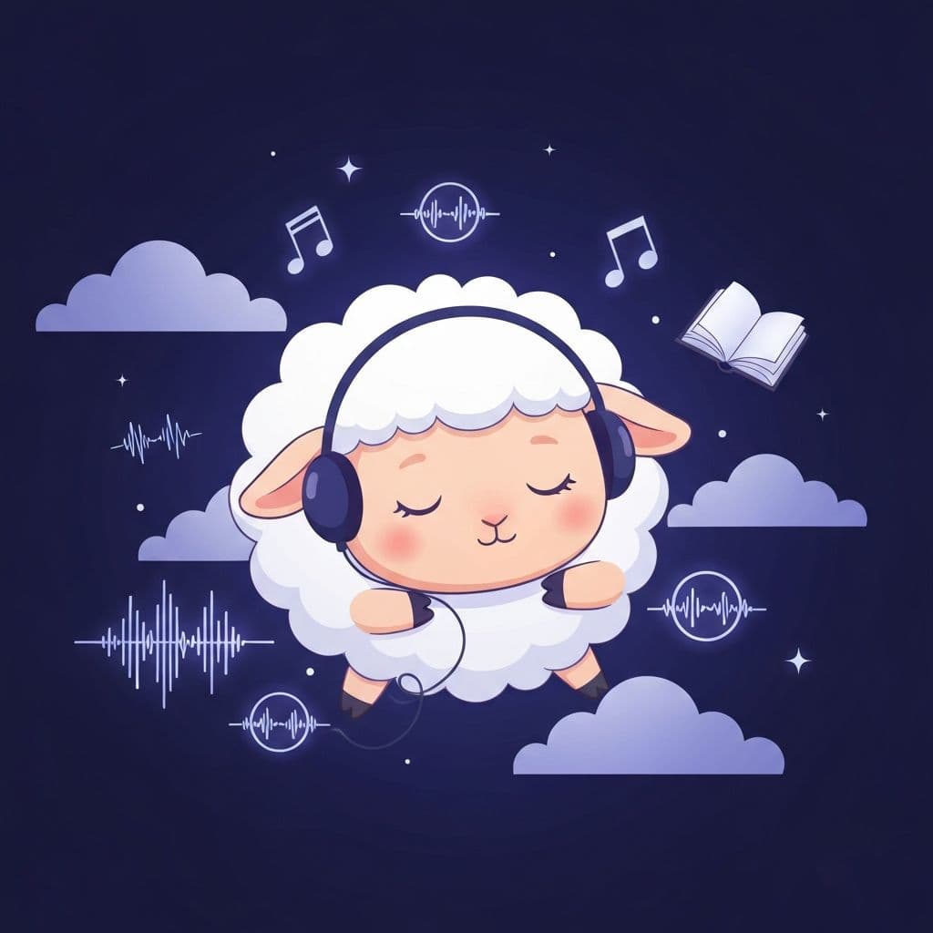 Woolly floating peacefully with headphones among calming sleep content
